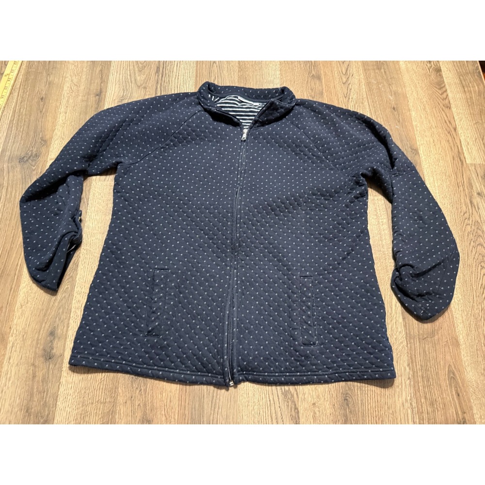 Croft & Barrow Jacket Women Size L Navy Blue Dotted Mock Neck Quilted Full Zip